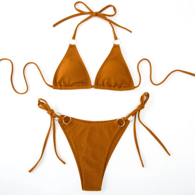 Women's bandage style bikini set with side tie detail in various colours