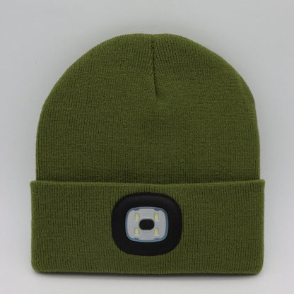 LED Knit Hat with built-in light for night visibility, made from 100% wool