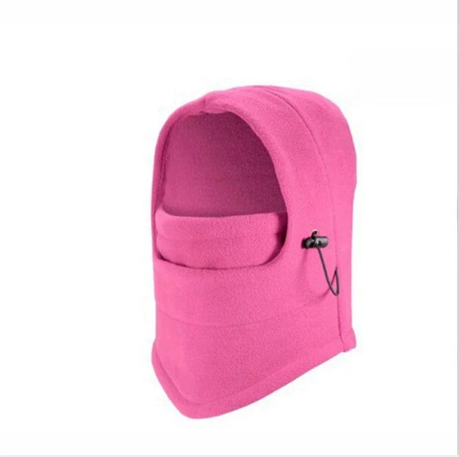 Versatile outdoor winter headwear with a warm fleece hat, face mask, and neck scarf for cold weather protection