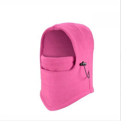 Versatile outdoor winter headwear with a warm fleece hat, face mask, and neck scarf for cold weather protection