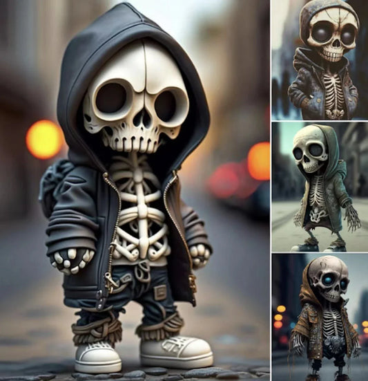 Chic resin skeleton figurine with a sleek, modern design, perfect for decorating your home or office for Halloween and year-round.