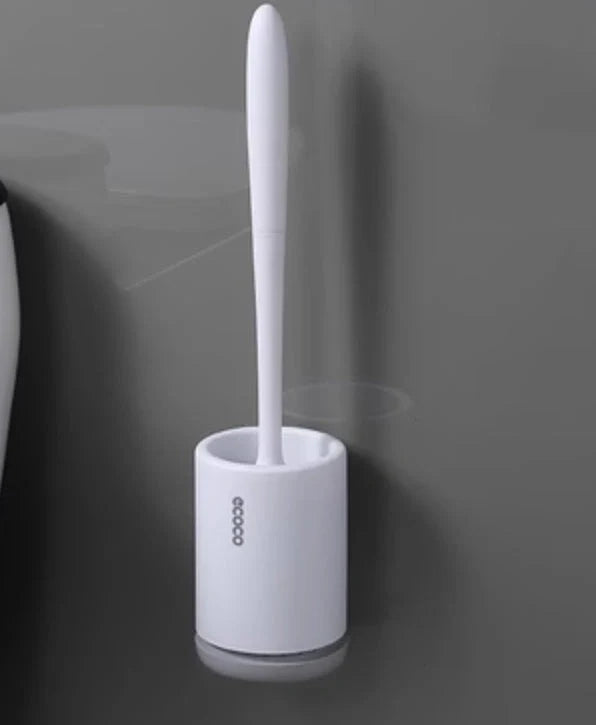 High-quality toilet brush with soft, decontaminated TPR bristles, ergonomic handle, and versatile floor-standing or wall-mounted design.