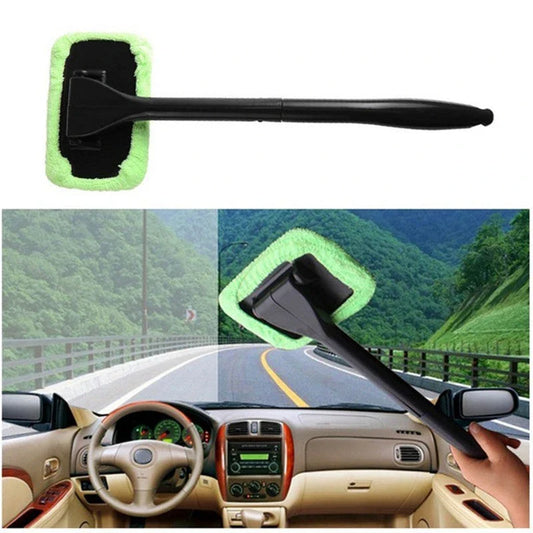 Versatile car window cleaning tool with microfiber pad and extendable handle for easy reach and effective cleaning