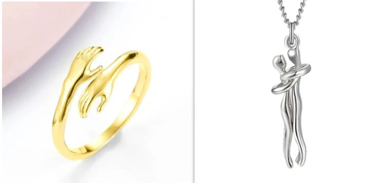 Adjustable Alloy Hands Hug Ring in silver and gold, stylish unisex jewelry