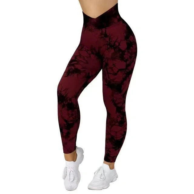 Women's seamless tie-dye leggings with push-up design for yoga and fitness
