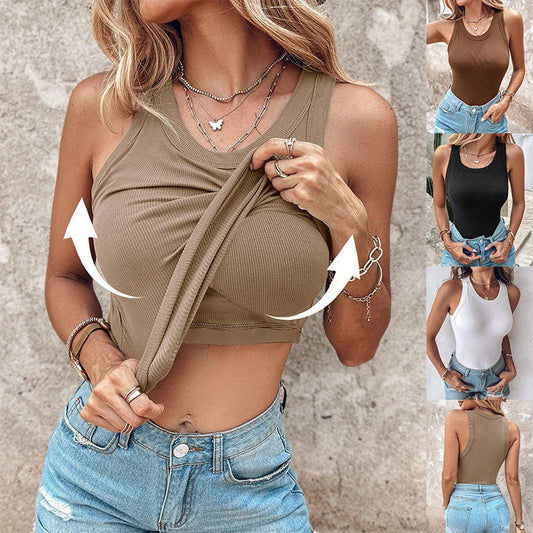 Stylish sleeveless bra top with round neckline, available in various colors and sizes