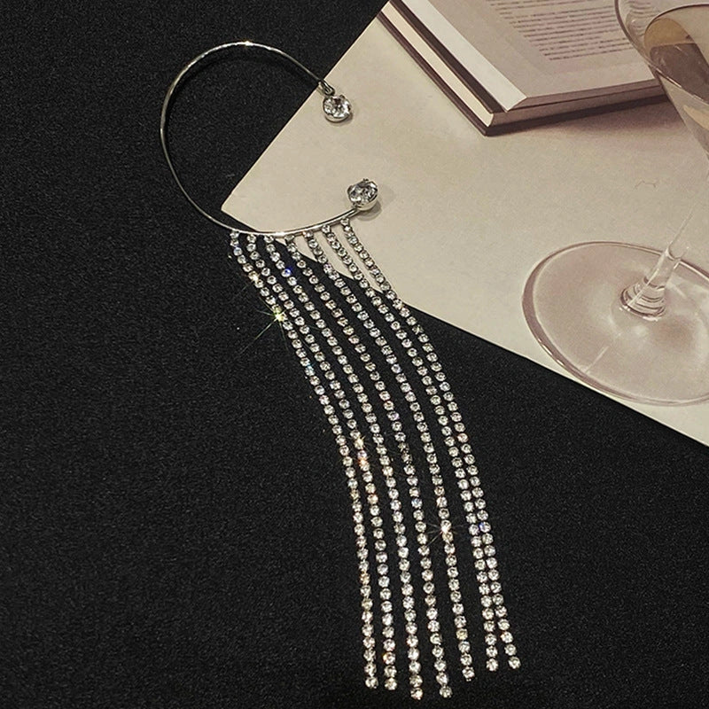 Long geometric tassel earrings with 14K real gold plating, available in gold and silver finishes