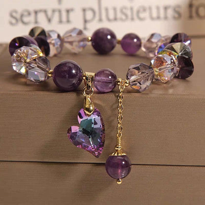 Elegant Natural Amethyst Love Gem Bracelet with heart-shaped pendant