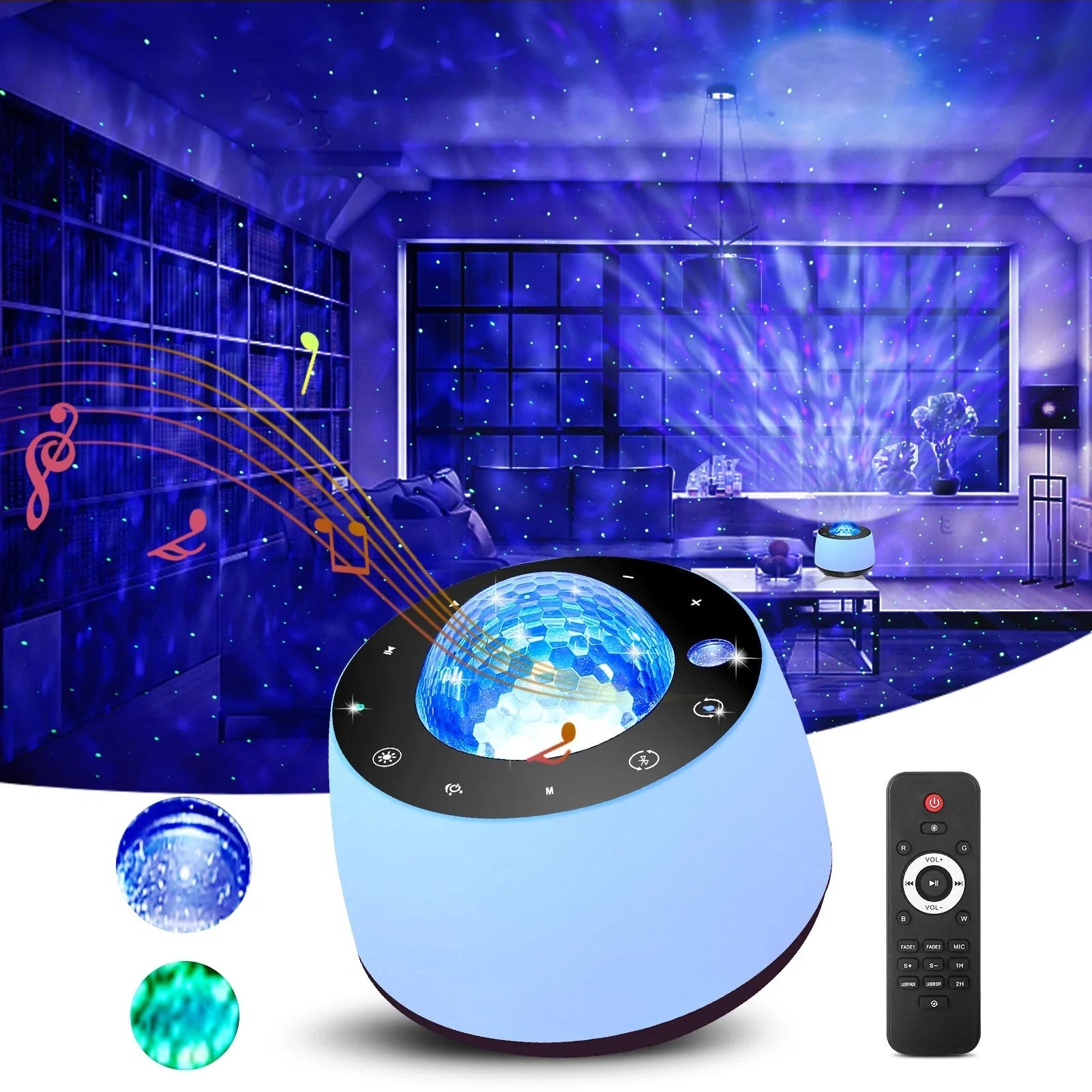 Starry Sky Water Pattern Projection Light displaying vibrant celestial patterns on a wall