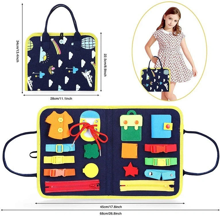Children's felt busy board for dressing and buttoning skills development