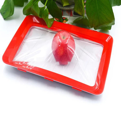 Premium food-preserving vacuum trays for fridge storage in black, green, red, and gold colours
