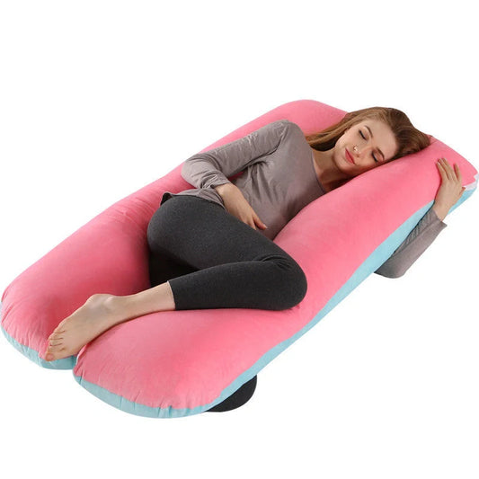 Premium U-shaped pregnancy pillow with soft cotton casing and polyester fiber filling for exceptional comfort and support