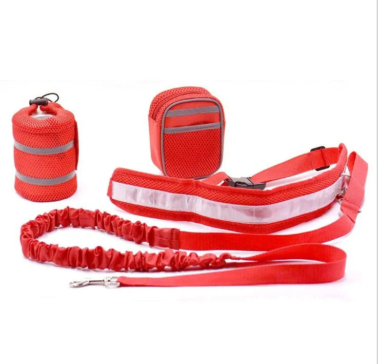 Adjustable hands-free dog leash with waist bag in various colours