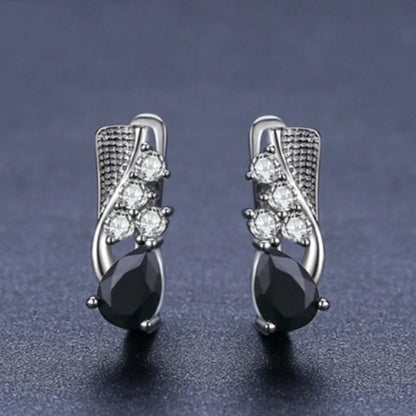 Korean style black drop-shaped earrings with micro rhinestone detailing
