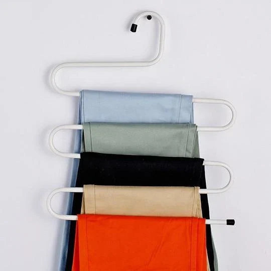 Sturdy and Stylish 5-Tier Pants Rack in Stainless Steel, Designed to Maximize Closet Space and Organize Pants, Jeans, and Trousers