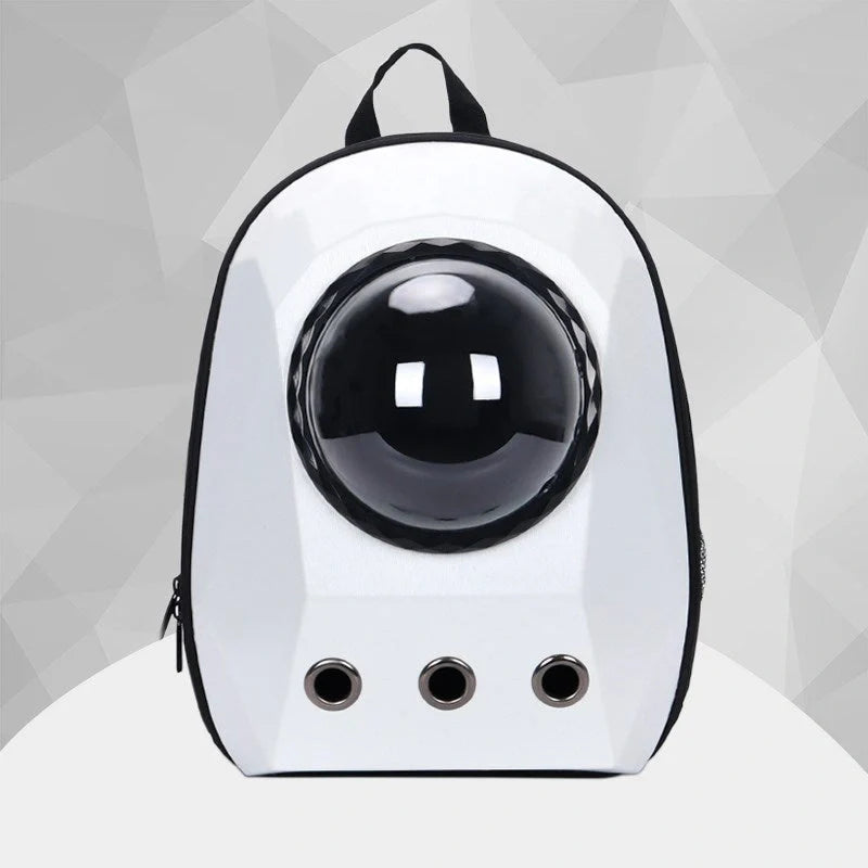 Space capsule style cat carrier backpack with transparent window and ventilation holes