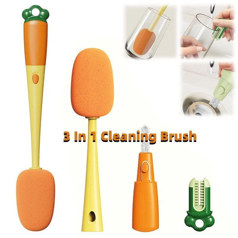 3-in-1 multifunctional cleaning brush set with carrot design for efficient kitchen cleaning