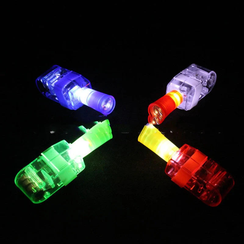 LED Finger Light Ring projecting cartoon patterns at a children's party