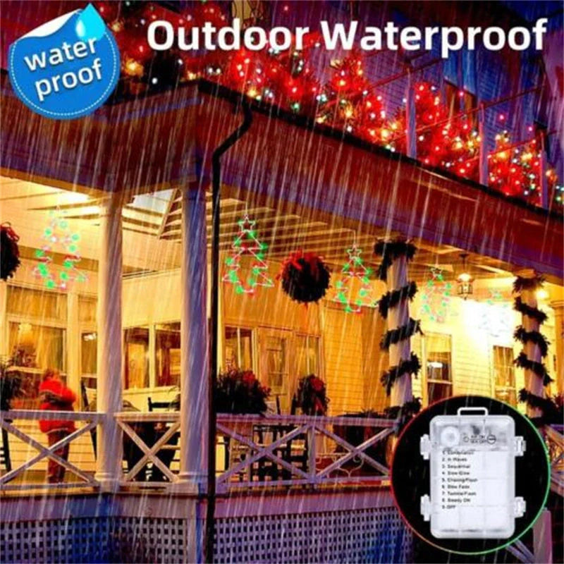 Wrought iron Christmas tree shaped LED lantern with white birch finish and 40 LED lights