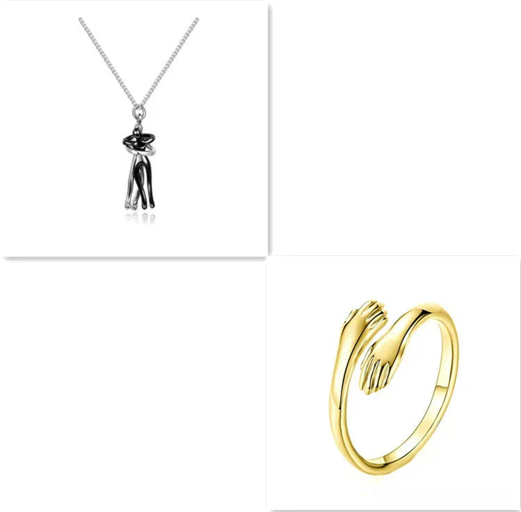 Stylish brass hugging couple necklace with minimalist design - a thoughtful Valentine's Day gift