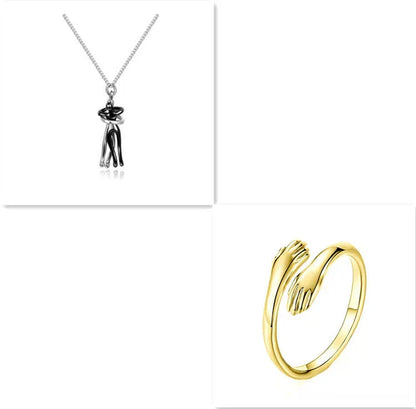 Stylish brass hugging couple necklace with minimalist design - a thoughtful Valentine's Day gift