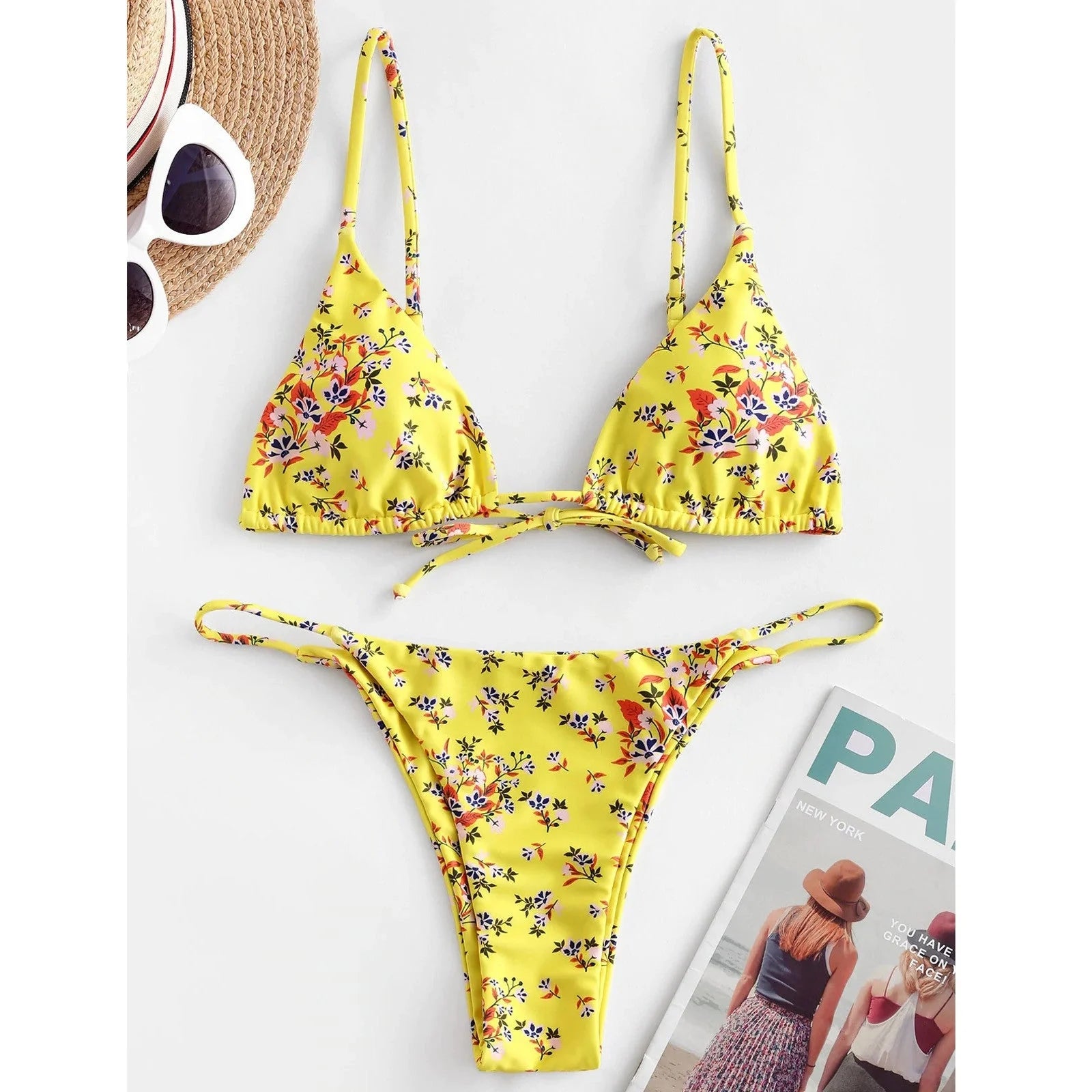 Women's floral print push-up bikini for summer beach wear