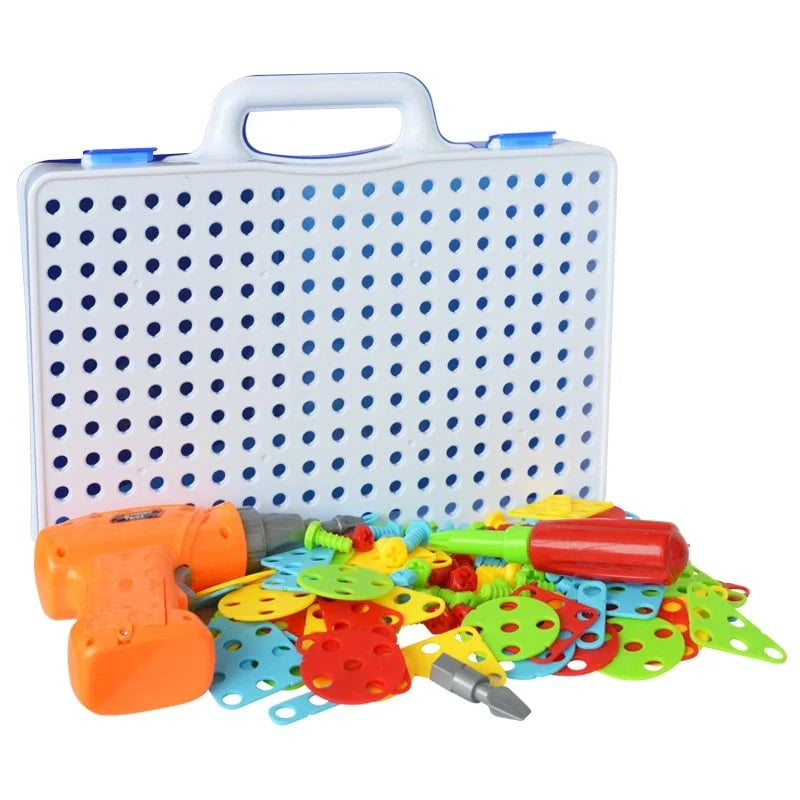 Educational building kit with safe plastic power drill for children aged 3+