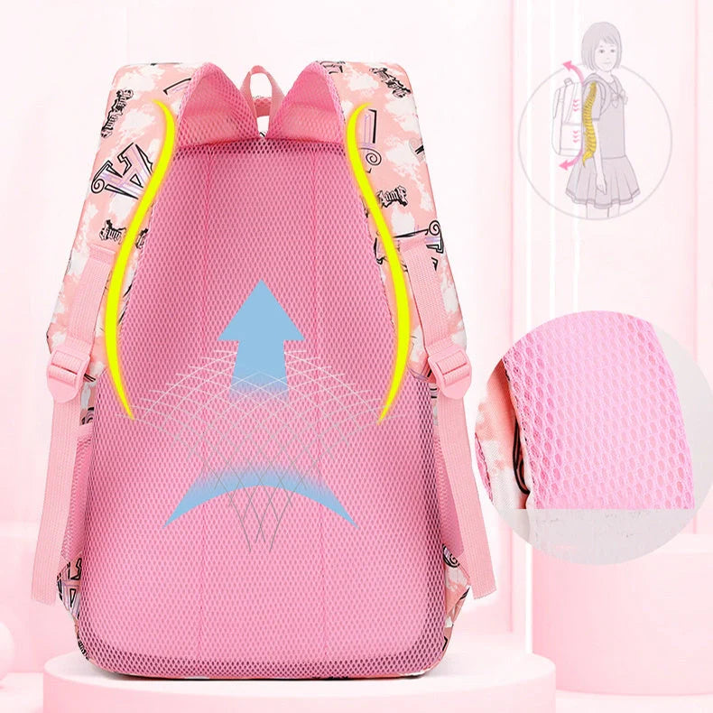Letter print backpack with pencil case for primary school students in various colours