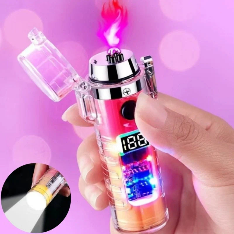 Transparent shell dual arc USB charging lighter with LED power display