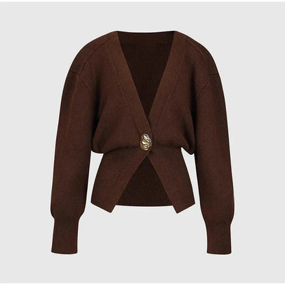Women's V-neck Button Cardigan Knitted Sweater in brown and black