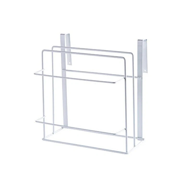 Double layer iron kitchen towel rack for durable storage of chopping boards and rags