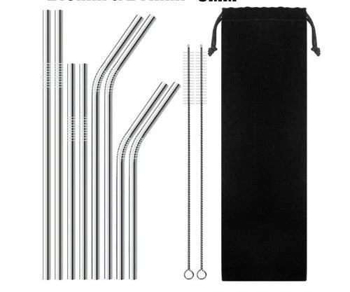 Vibrant reusable stainless steel straws set with cleaning brush, eco-friendly alternative to plastic