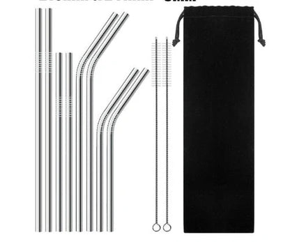 Vibrant reusable stainless steel straws set with cleaning brush, eco-friendly alternative to plastic