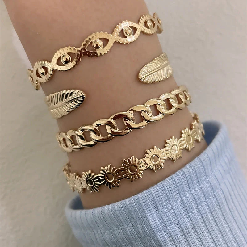 Women's electroplated alloy flower chain leaf eye bracelet set in SL064-KC colour