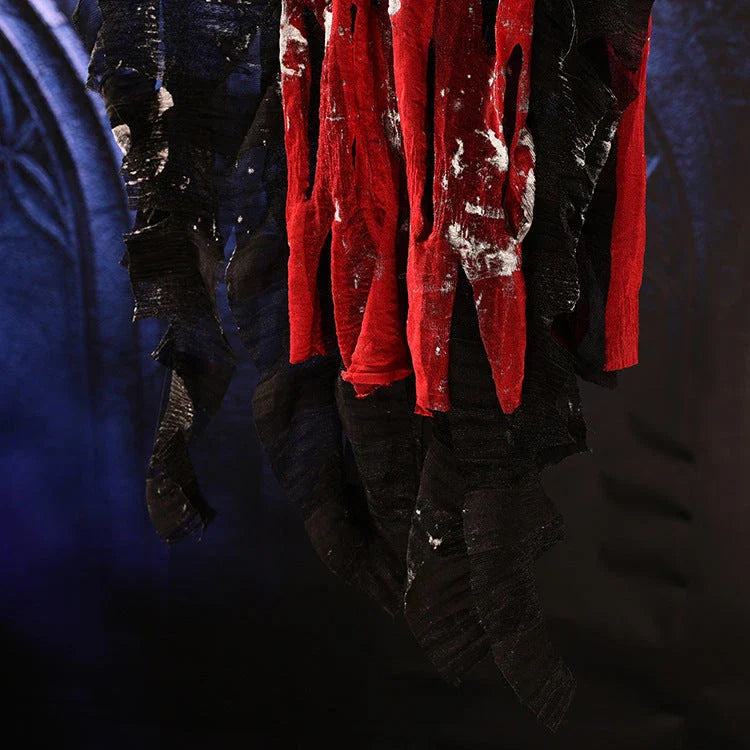 Spooky hanging skeleton ghost with glowing red eyes and haunting cries, perfect for Halloween decor