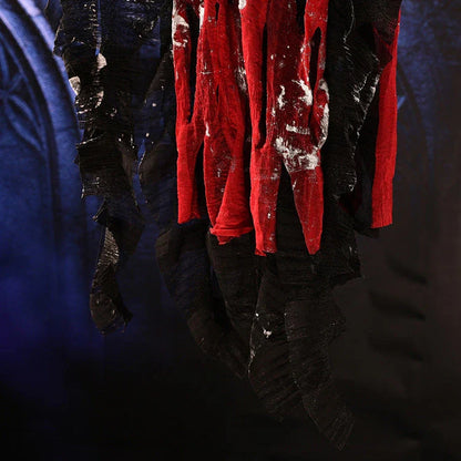 Spooky hanging skeleton ghost with glowing red eyes and haunting cries, perfect for Halloween decor