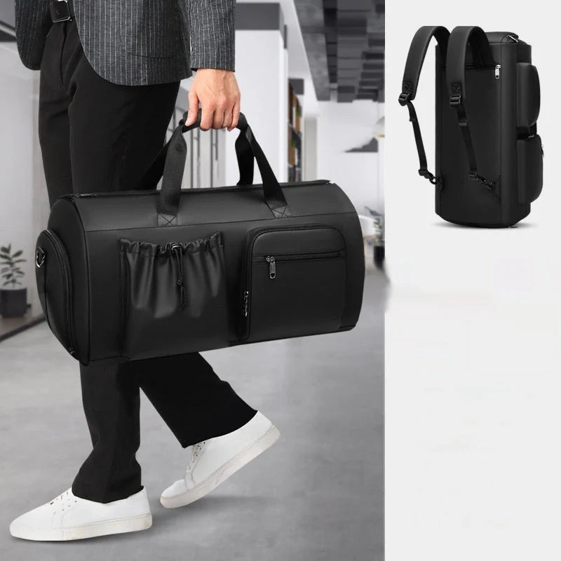 Black waterproof suit bag for men with shoe compartment and dry-wet separation