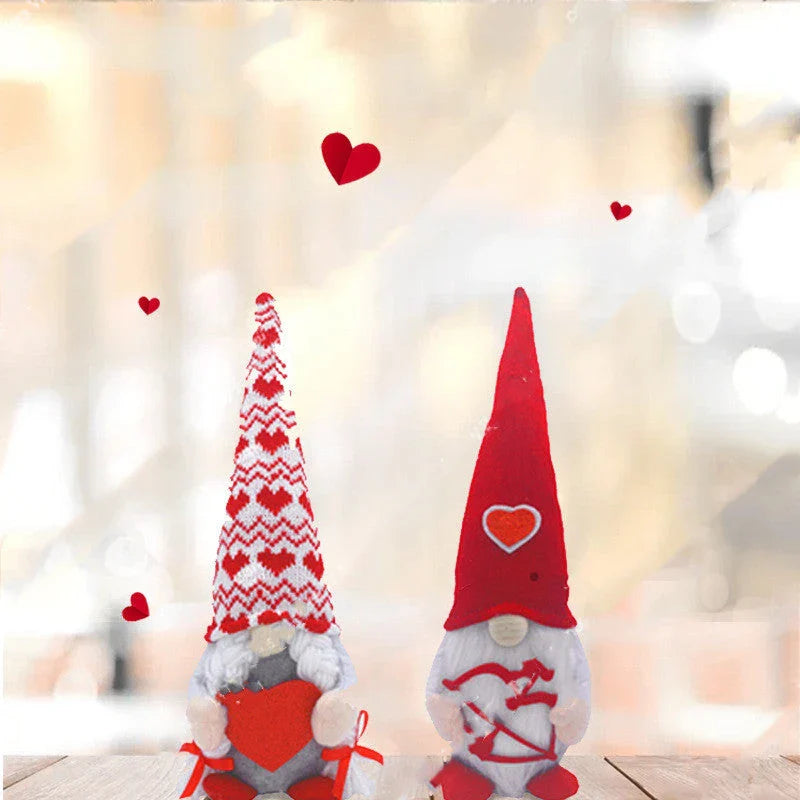 Plush gnome decorations in Cupid-inspired and romantic designs for Valentine's Day and holiday decor