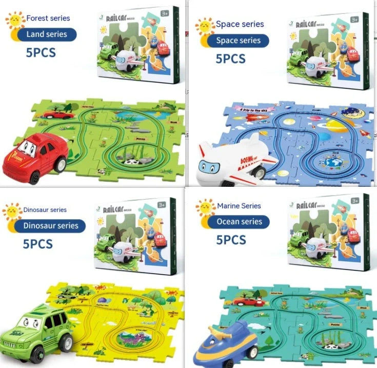 DIY Assembly Electric Railroad Speeder Toy with multiple track configurations