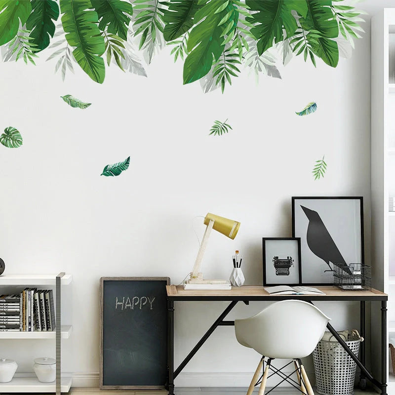Lush green plant wall stickers in a Nordic-inspired design for home decoration