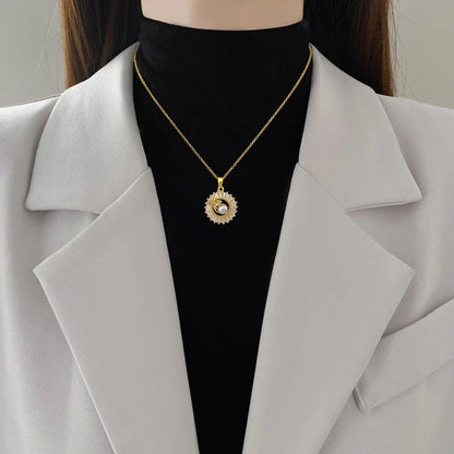 Personalized jewelry set with square pendant, round ring, and leaf-shaped earrings in titanium steel with diamond accents