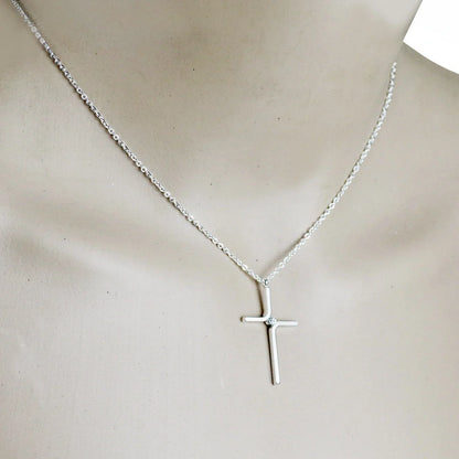 Elegant titanium steel cross pendant necklace with water wave chain
