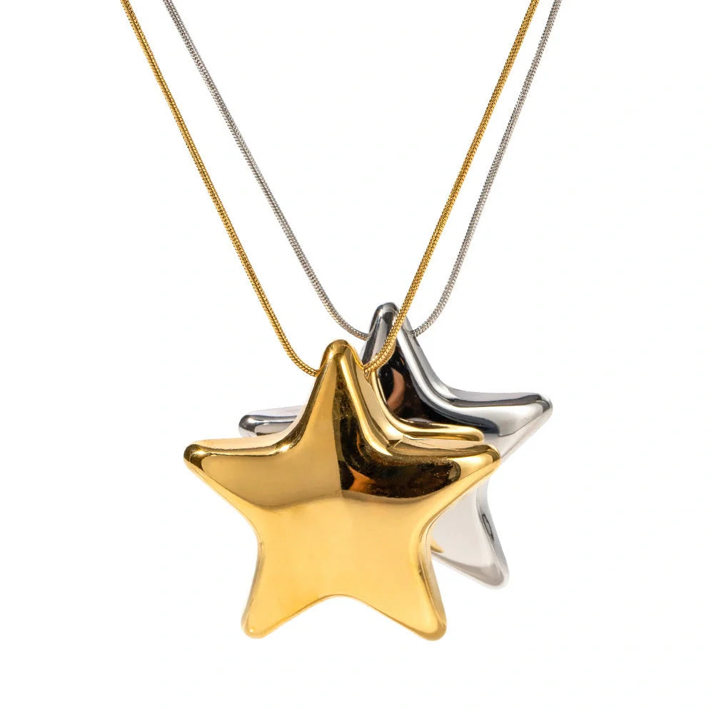 18K Gold-plated stainless steel five-pointed star necklace with ball bead chain