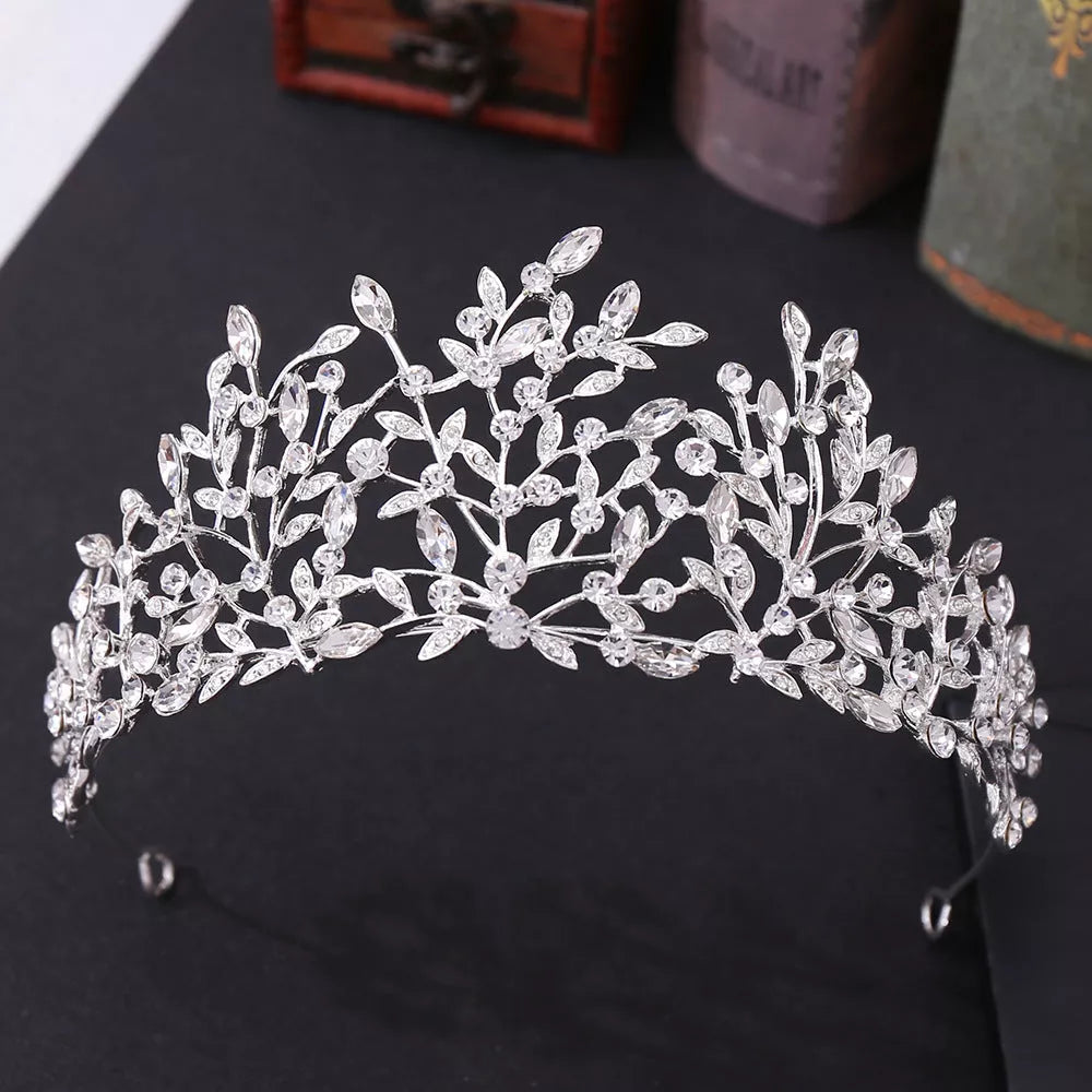 Vintage rhinestone headdress crown with green phantom quartz crystals, perfect for stage and party