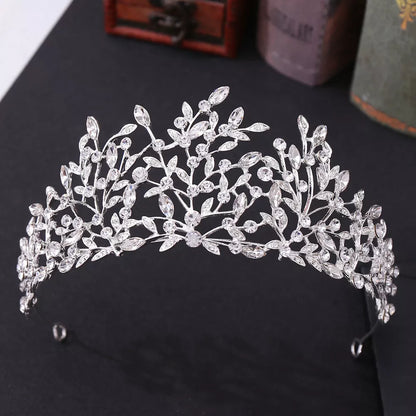 Vintage rhinestone headdress crown with green phantom quartz crystals, perfect for stage and party