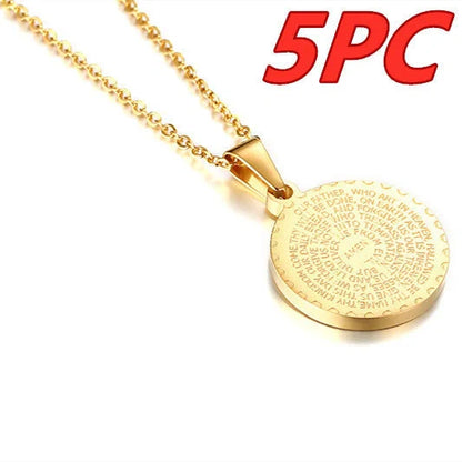 Premium stainless steel pendant with sparkling rhinestones and engraved English Scripture