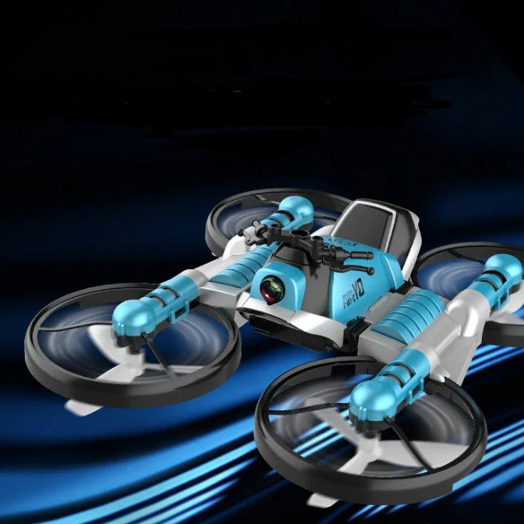 A foldable 2-in-1 drone and motorcycle hybrid with a 0.3MP camera, altitude hold, and intuitive controls for versatile aerial and ground exploration.