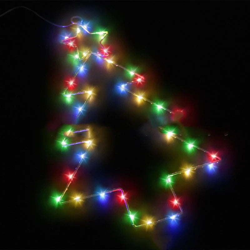 Wrought iron Christmas tree shaped LED lantern with white birch finish and 40 LED lights