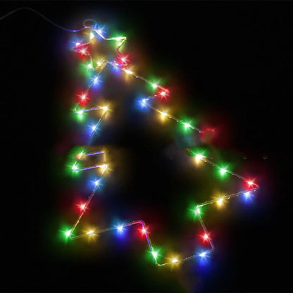 Wrought iron Christmas tree shaped LED lantern with white birch finish and 40 LED lights