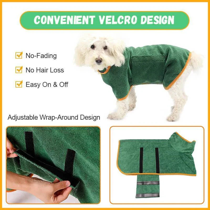 Premium microfiber pet drying bathrobe with adjustable strap and soft lining for superior comfort and absorbency